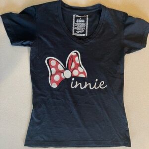 Disney Store S Women’s V neck Tee Minnie Mouse Glitter Bow